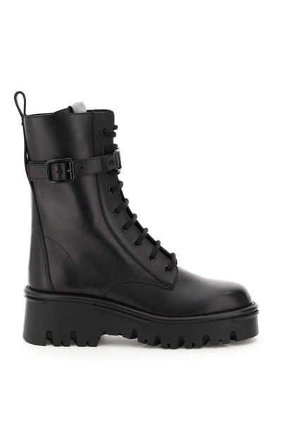 Shop Valentino Garavani Combat Campsite Leather Boots In Nero