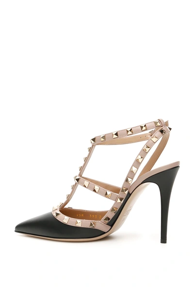 Shop Valentino Garavani Rockstud Slingbacks In Nero Poudre