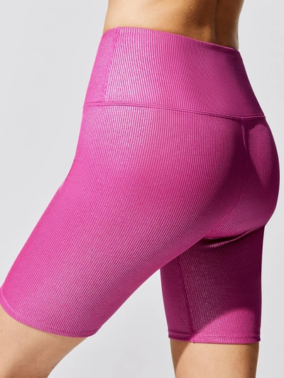 Shop Carbon38 Iridescent Ribbed Bike Short In Magenta