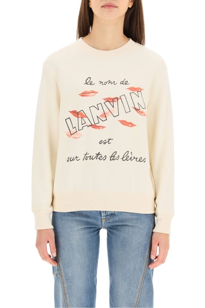 Shop Lanvin Lips Print Sweatshirt In Ecru