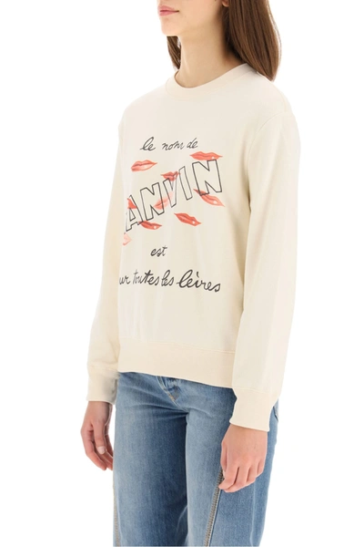 Shop Lanvin Lips Print Sweatshirt In Ecru