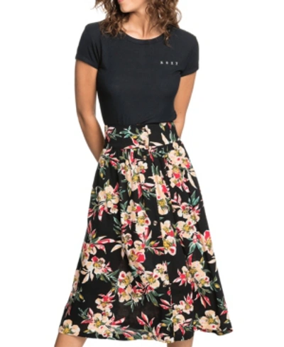 Shop Roxy Women's Never Been Better Dobby Midi Skirt In Anthracite Wonder