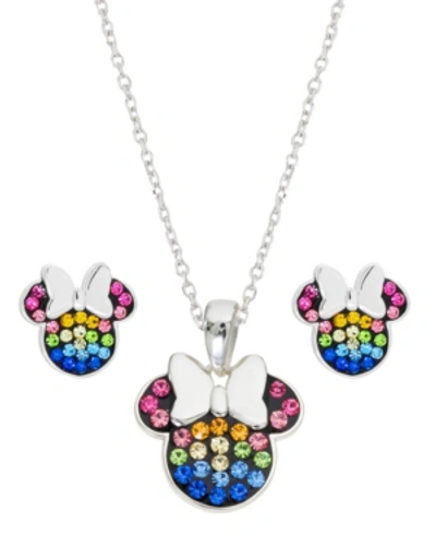 Disney Children's 2-pc. Set Crystal Multicolor Minnie Mouse Pendant Necklace And Stud Earrings In Sterling In Multi