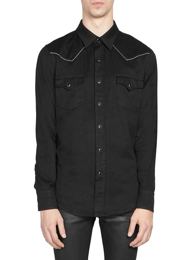 Shop Saint Laurent Men's Western Button-front Shirt In Black