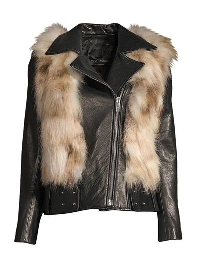 Shop Nour Hammour Women's Rochelle Fox Fur & Leather Moto Jacket In Black Natural