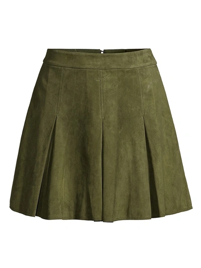 Shop Alice And Olivia Lee Suede Box Pleat Mini A-line Skirt In Moss
