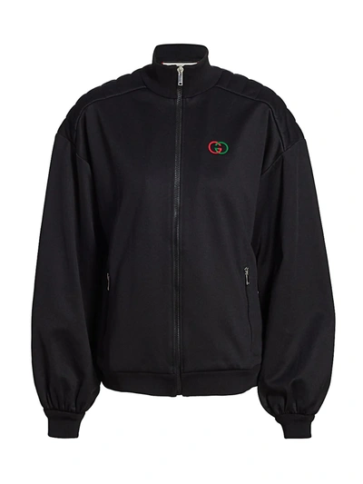 Shop Gucci Women's Elbow-pad Technical Jersey Zip Jacket In Black