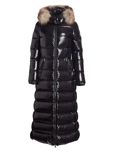 Shop Moncler Women's Hudson Lacquer Fox Fur-trim Puffer Coat In Black