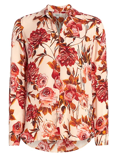 Shop L Agence Women's Nina Rose Print Silk Blouse In Pomelo Rosa
