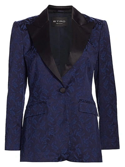 Shop Etro Women's Jacquard Tonal Tuxedo Jacket In Navy