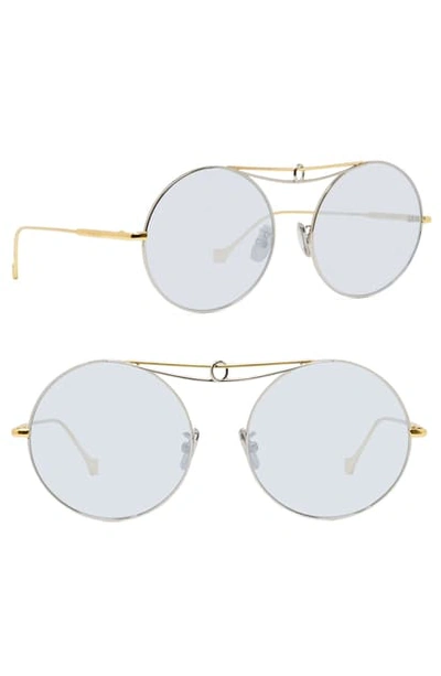 Shop Loewe 56mm Round Sunglasses In Shiny Palladium/ Blue
