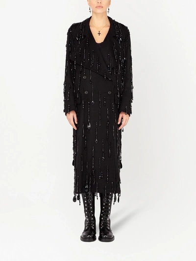 Dolce & Gabbana Double-breastd Coat With Embellished Fringing In Black