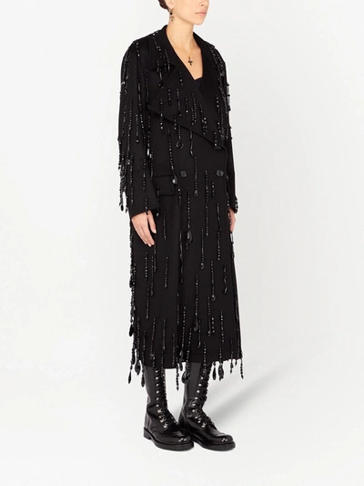 Dolce & Gabbana Double-breastd Coat With Embellished Fringing In Black