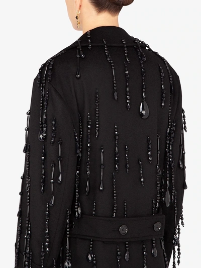 Dolce & Gabbana Double-breastd Coat With Embellished Fringing In Black
