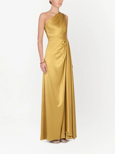 Shop Dolce & Gabbana One-shoulder Silk Dress In Yellow