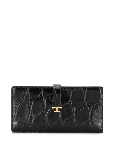 Shop Tod's Crocodile-effect Wallet In Black