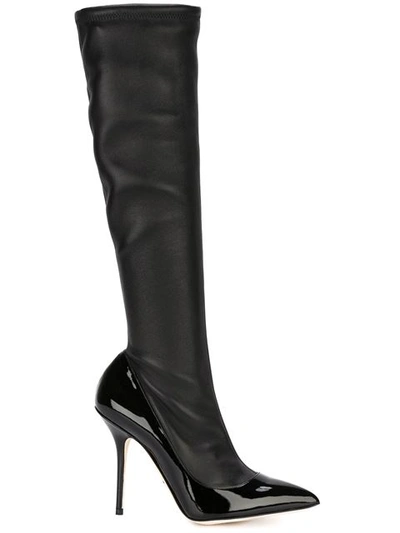 Dolce & Gabbana Leather & Patent Knee-high Boots In Black