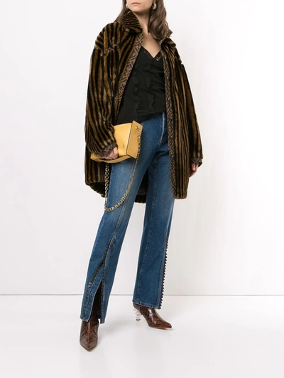 Pre-owned Fendi Pequin Faux-fur Coat In Brown