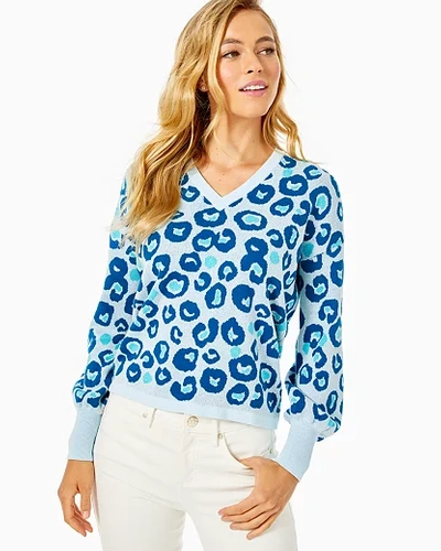 Shop Lilly Pulitzer Jasmina Sweater In Skim Blue Dont Be A Cheetah Sweater