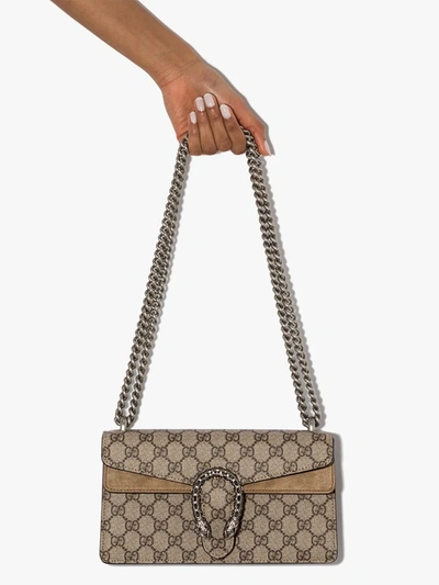 Shop Gucci Brown Dionysus Gg Supreme Small Leather Shoulder Bag In Neutrals
