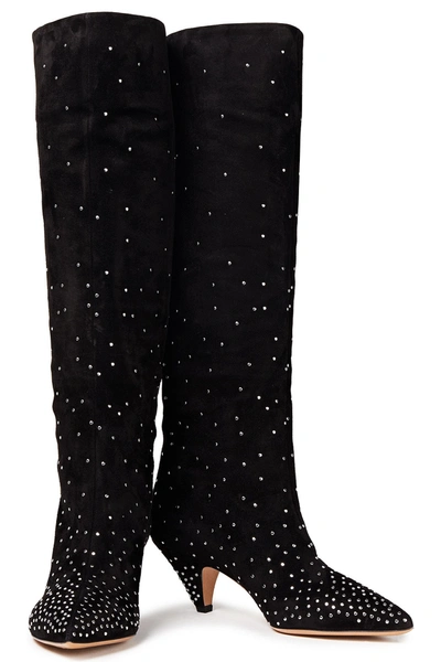 Shop Valentino Studded Suede Knee Boots In Black