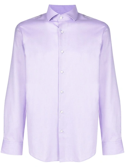 Shop Hugo Boss Long-sleeve Cotton Shirt In Purple