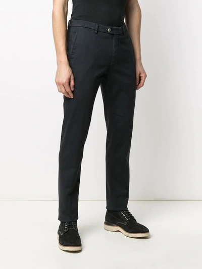 Shop Corneliani Slim-cut Cotton-blend Trousers In Black