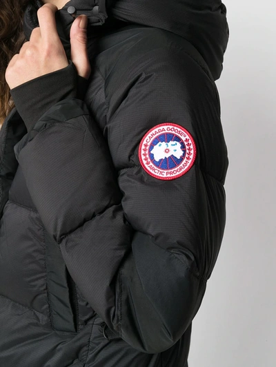 Shop Canada Goose Long Logo Padded Coat In Black