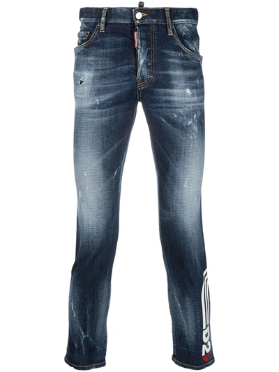 Shop Dsquared2 Logo-print Cropped Jeans In Blue