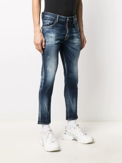 Shop Dsquared2 Logo-print Cropped Jeans In Blue