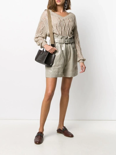 Brunello Cucinelli Linen Belted High-rise Paperbag Shorts In Gold