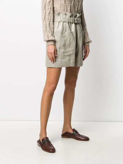 Brunello Cucinelli Linen Belted High-rise Paperbag Shorts In Gold