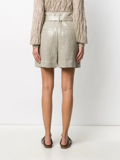 Brunello Cucinelli Linen Belted High-rise Paperbag Shorts In Gold