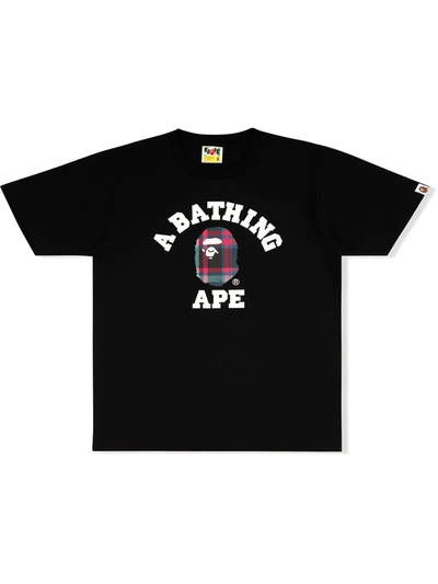 Shop A Bathing Ape Checked Logo T-shirt In Black