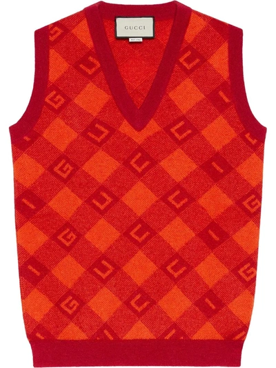 Shop Gucci Jacquard Knitted Vest In Red