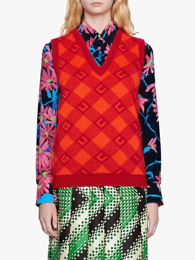 Shop Gucci Jacquard Knitted Vest In Red