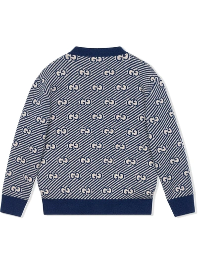 Shop Gucci Gg Stripe Wool Cardigan In Blue