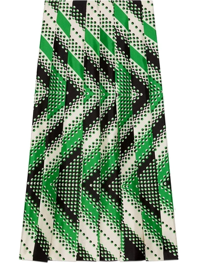 Shop Gucci Chevron-print Silk Skirt In White