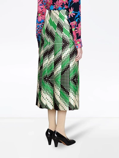 Shop Gucci Chevron-print Silk Skirt In White