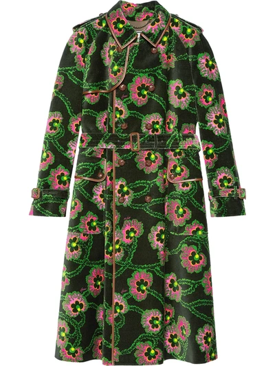 Shop Gucci Ken Scott Floral Print Trench Coat In Black