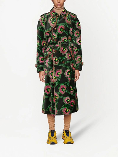 Shop Gucci Ken Scott Floral Print Trench Coat In Black