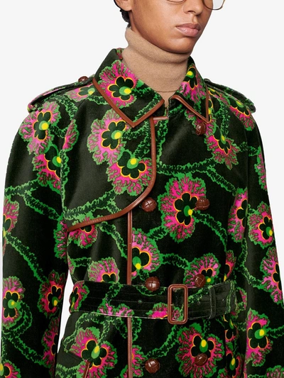 Shop Gucci Ken Scott Floral Print Trench Coat In Black