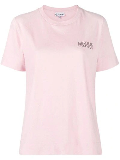 Shop Ganni Logo-print Crew Neck T-shirt In Pink