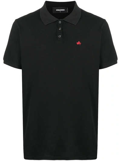 Shop Dsquared2 Leaf-embroidered Polo Shirt In Black