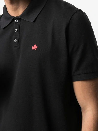Shop Dsquared2 Leaf-embroidered Polo Shirt In Black