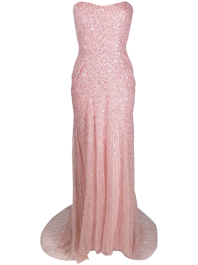 Shop Jenny Packham Sequin-embellished Strapless Gown In Pink