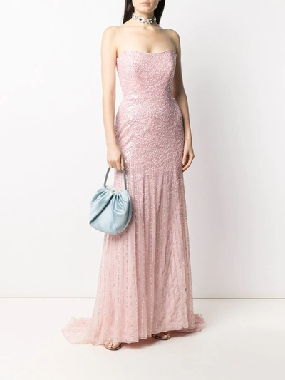 Shop Jenny Packham Sequin-embellished Strapless Gown In Pink