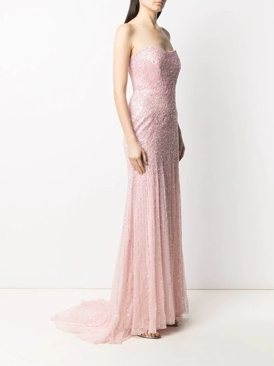 Shop Jenny Packham Sequin-embellished Strapless Gown In Pink