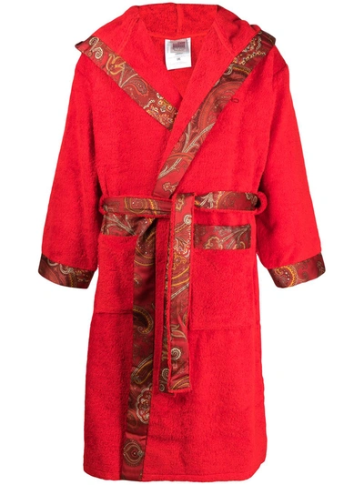 Shop Etro Home Paisley-trim Cotton Robe In Red