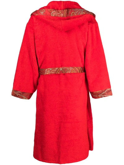 Shop Etro Home Paisley-trim Cotton Robe In Red